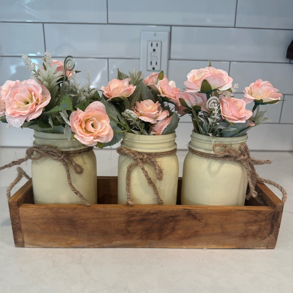 Rustic Mason Jars —> with pink/orange ish flowers